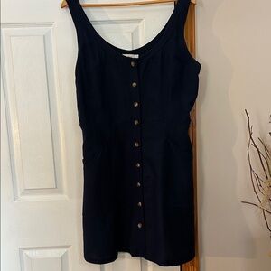 LOFT Navy Button-Front Midi Dress